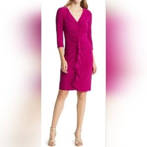 NWOT Eliza J Ruched Long Sleeve Sheath Dress sz 2 MAGENTA